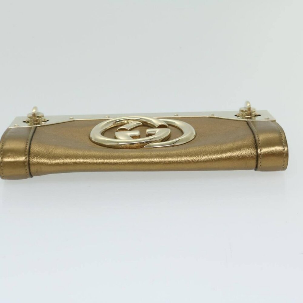 GUCCI Interlocking Clutch Bag Leather Gold - Picture 5 of 16